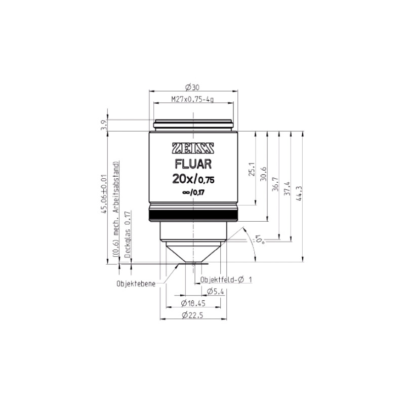 ZEISS Objective Lens Fluar 20x/0.75, incl. 100 coverglasses, wd=0.60mm