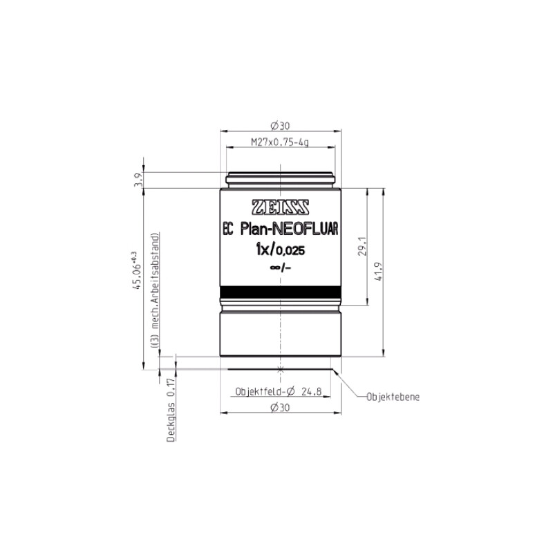 ZEISS Objective Lens EC Plan-Neofluar, 1x/0.025, wd=3.0mm