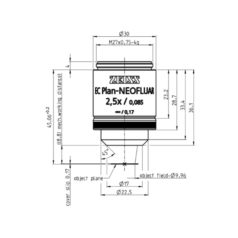 ZEISS Objective EC Plan-Neofluar, 2.5x/0.085 wd=8.8mm