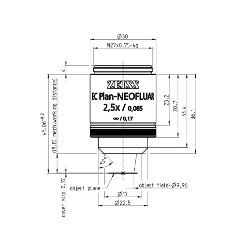 ZEISS Objective EC Plan-Neofluar, POL, 2.5x/0.085 wd=8.8mm