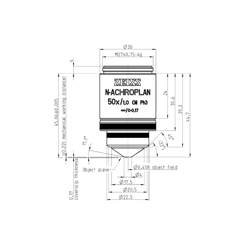 ZEISS Objective N-Achroplan 50x/1.0 Oil Ph3 wd=0.22mm