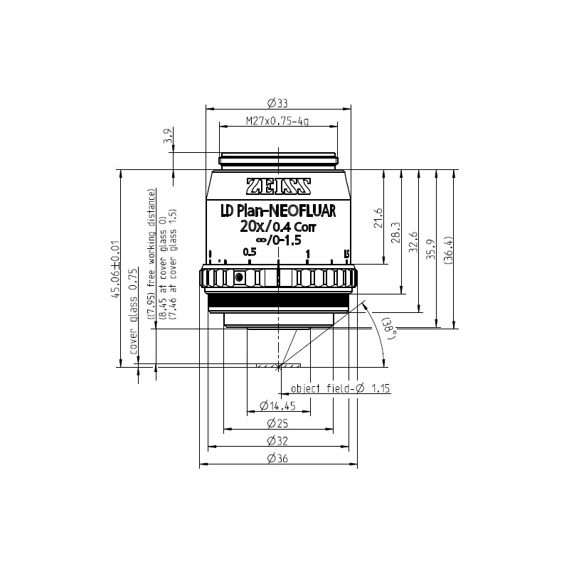 ZEISS Objective LD Plan-Neofluar 20x/0.4 Korr Ph1 Ph2- wd=8.4mm