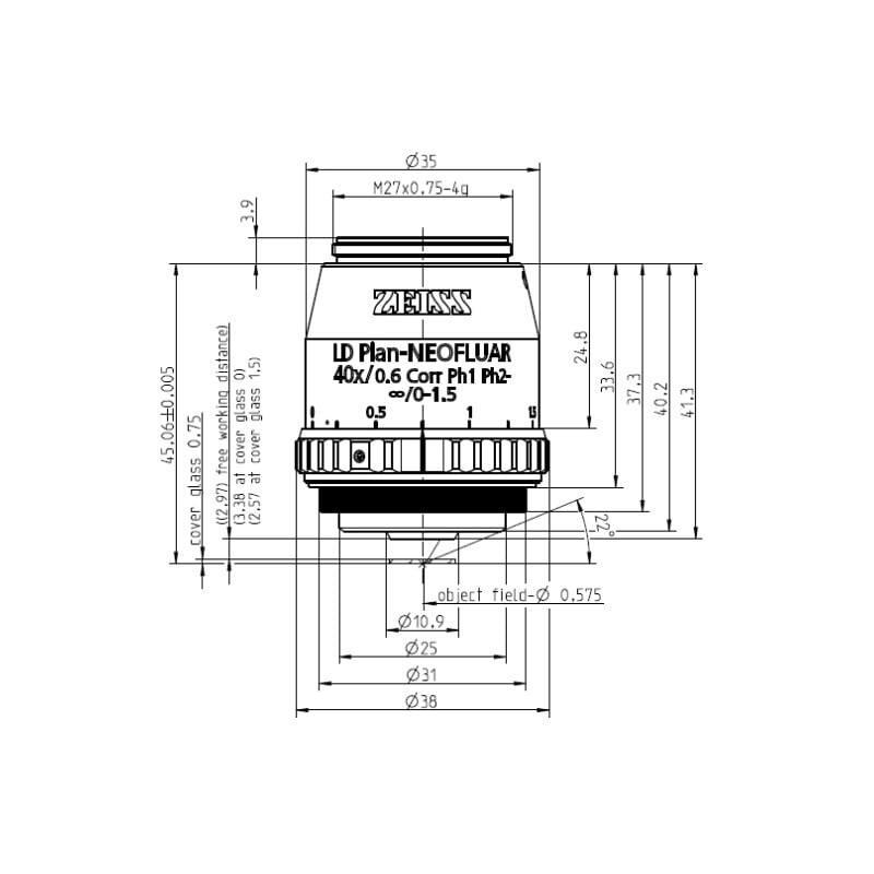 ZEISS Objective LD Plan-Neofluar 40x/0.6 Korr Ph1 Ph2- wd=3.3mm