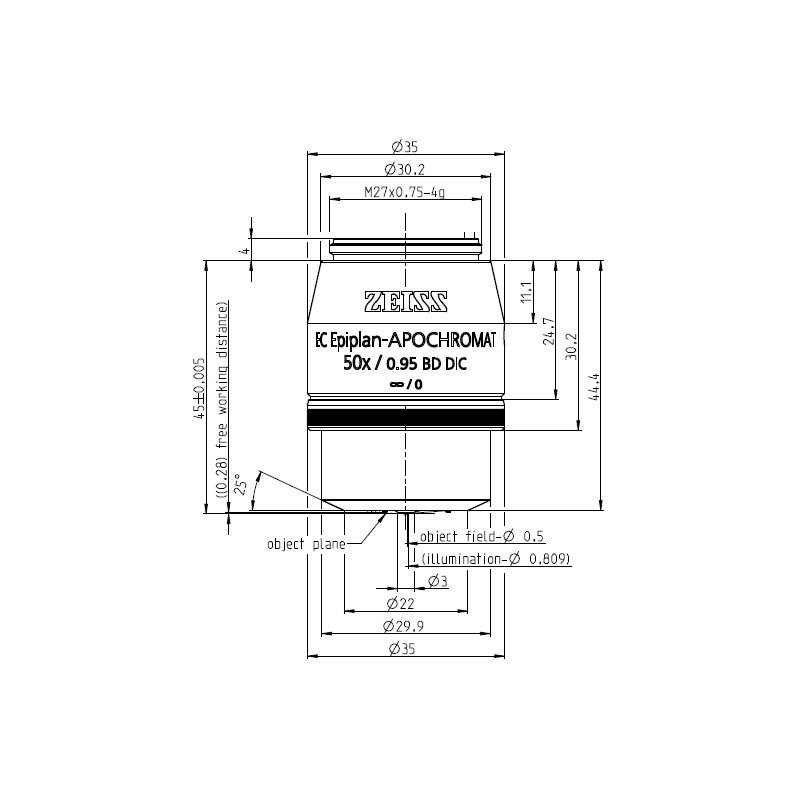 ZEISS Objective EC EpiPlan Apochromatic, 50x/0.95 HD DIC wd=0.28mm