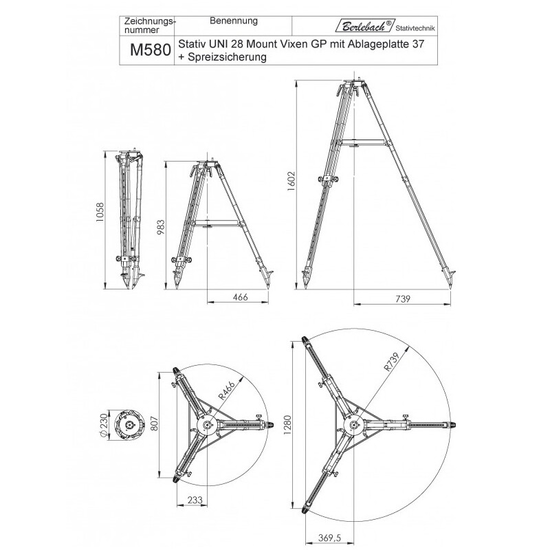 Berlebach Cavalletto Uni 28 mit ebener Ablageplatte 3/8"