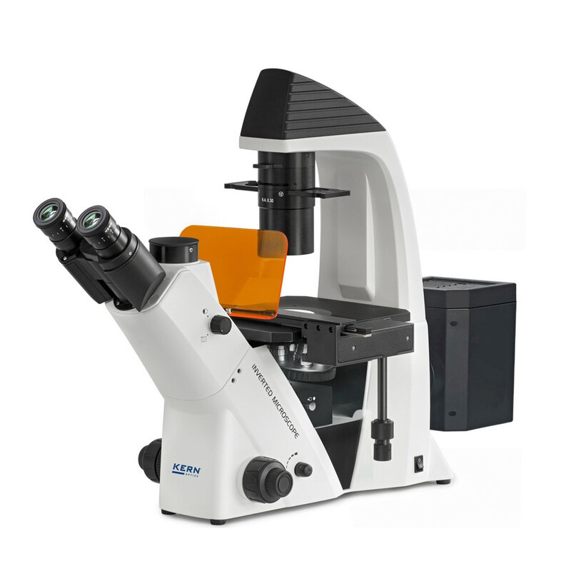 Kern Inverted microscope OCM 166, FL, PH, trino, invers, Abbe-N.A.-0,3-Kondensor fix, 10x-40x, 30W LED, Al, 100W HBO, Dl