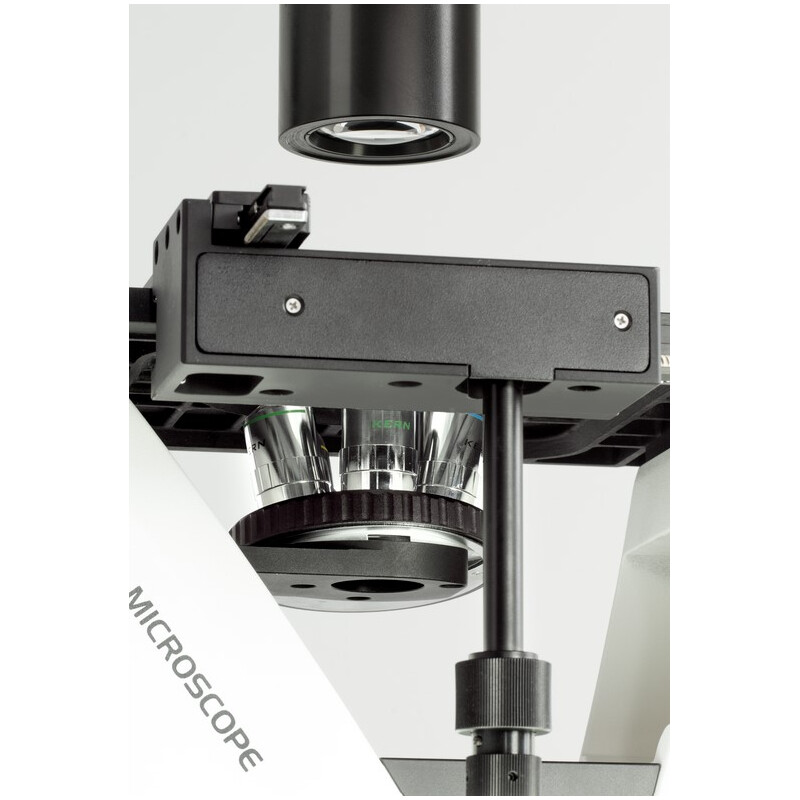 Kern Inverted microscope OCM 166, FL, PH, trino, invers, Abbe-N.A.-0,3-Kondensor fix, 10x-40x, 30W LED, Al, 100W HBO, Dl