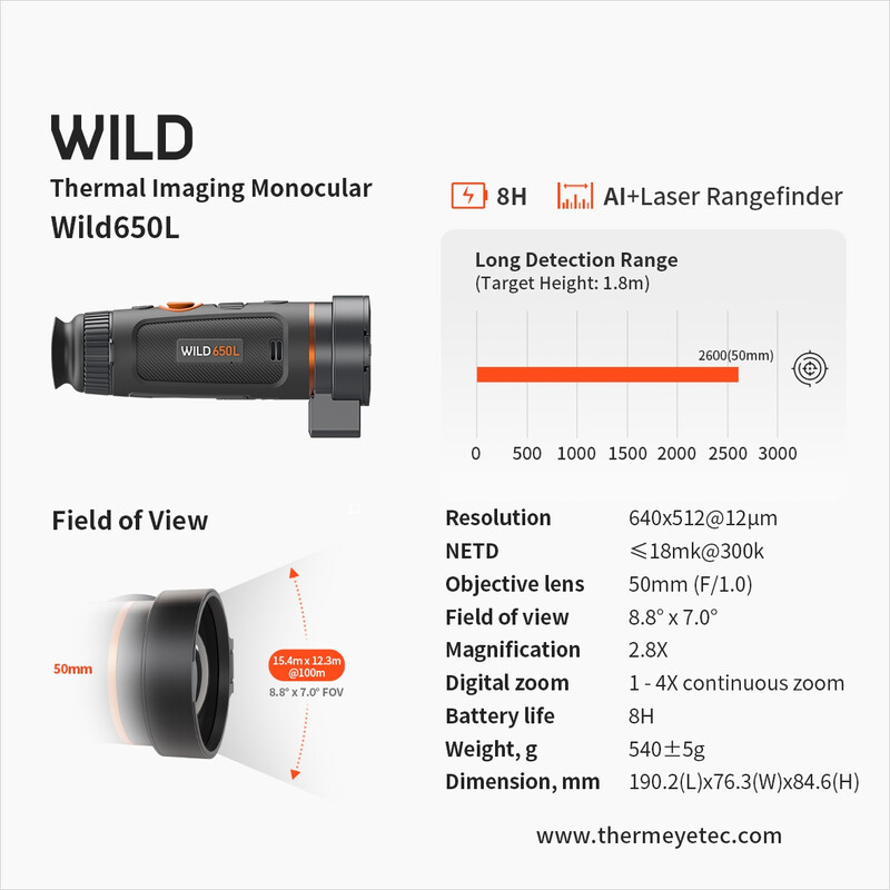 ThermTec Warmtebeeldcamera Wild 650L Laser Rangefinder