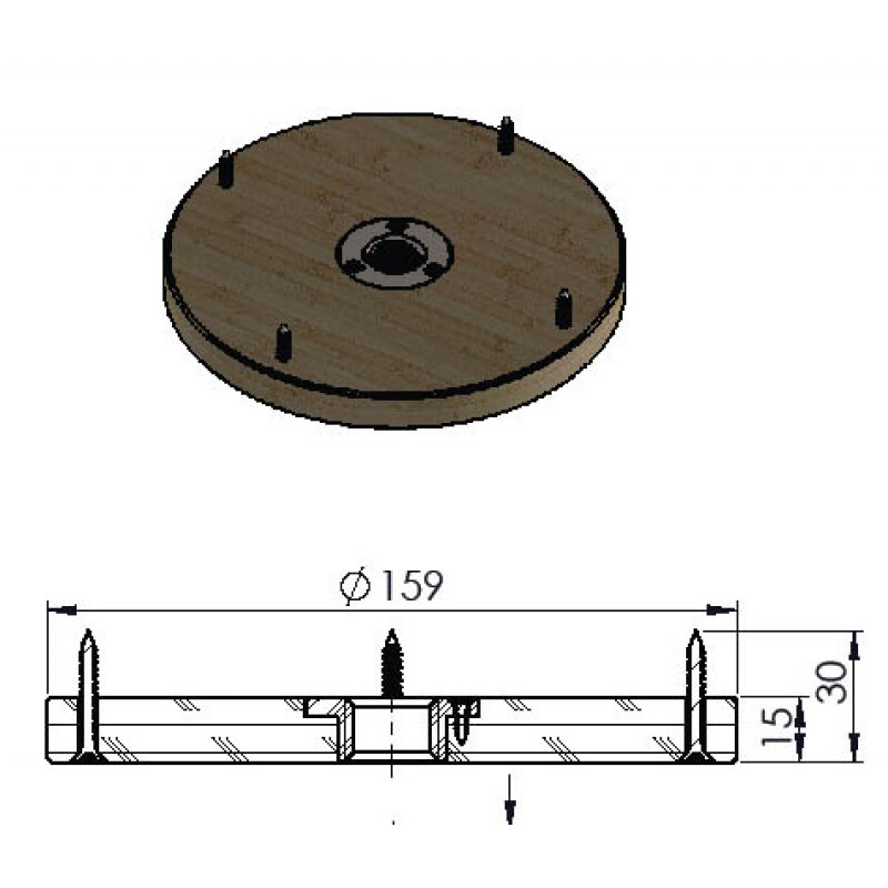 Berlebach Plato base Ø 159 mm con tuerca de collar para fotomatón M10