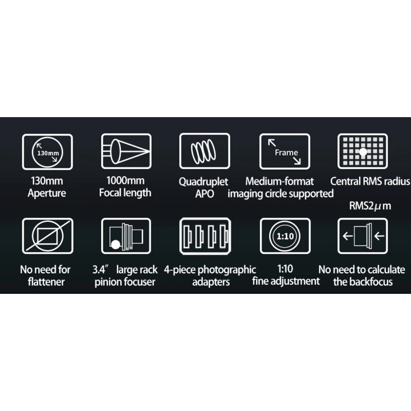 ZWO Apochromatische refractor FF130 AP 130/1000 Quadruplet OTA