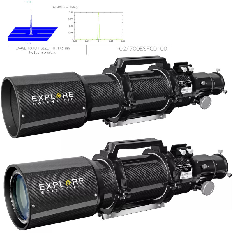 Explore Scientific Refractor apocromático AP 102/714 ED FCD-100 CF Hexafoc iEXOS-100 PMC-8 Wi-Fi GoTo